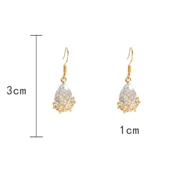 Last Pair💕Tear Crystal Egg Drop Golden Floral Earrings - Picture 10 of 11